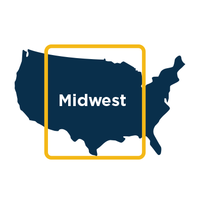 Map of United States with Midwest